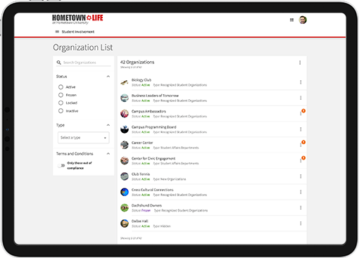 Organization Management screenshot on an iPad